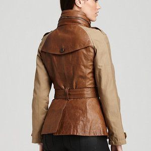 Burberry Brit Tan/Brown Crofton' Leather & Twill Coat